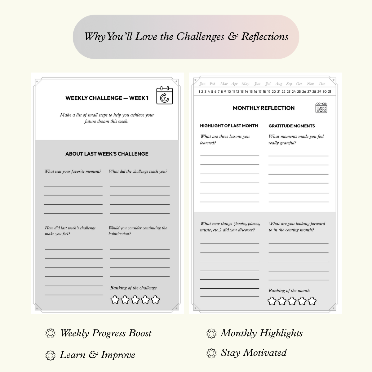 interactive daily gratitude journal with space for reflection