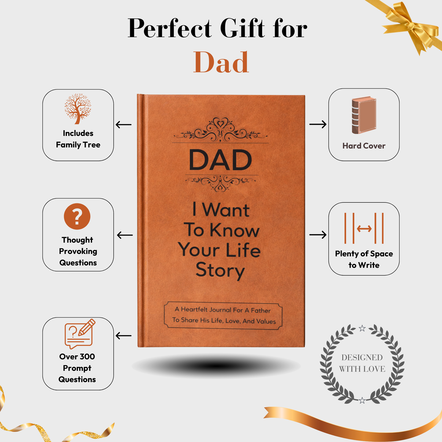 Dad I Want to Know Your Life Story Journal Hardcover, Guided Memory Book for Dad, Fathers Day Birthday Christmas Keepsake Gift