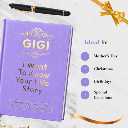 Gigi I Want to Know Your Life Story Journal Hardcover, Guided Memory Book for Gigi, Mothers Day Birthday Christmas Keepsake Gift