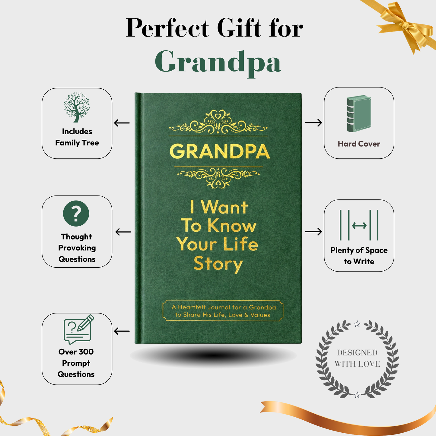 Grandpa I Want to Know Your Life Story Journal Hardcover, Guided Memory Book for Grandpa, Fathers Day Birthday Christmas Keepsake Gift
