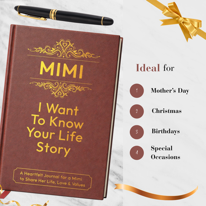 Mimi I Want to Know Your Life Story Journal Hardcover, Guided Memory Book for Mimi, Mothers Day Birthday Christmas Keepsake Gift