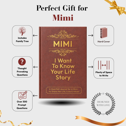 Mimi I Want to Know Your Life Story Journal Hardcover, Guided Memory Book for Mimi, Mothers Day Birthday Christmas Keepsake Gift