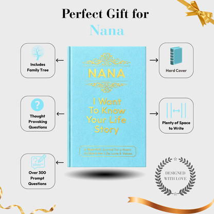 Nana I Want to Know Your Life Story Journal Hardcover, Guided Memory Book for Nana, Mothers Day Birthday Christmas Keepsake Gift