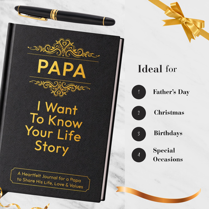 Papa I Want to Know Your Life Story Journal Hardcover, Guided Memory Book for Papa, Fathers Day Birthday Christmas Keepsake Gift