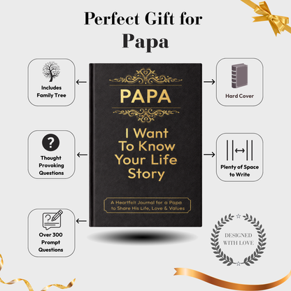 Papa I Want to Know Your Life Story Journal Hardcover, Guided Memory Book for Papa, Fathers Day Birthday Christmas Keepsake Gift